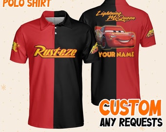 Personalize mcqueen red black polo, Custom Kid Youth Adult Disney Vintage Polos Shirt Disneyworld Gift for Disney Fans