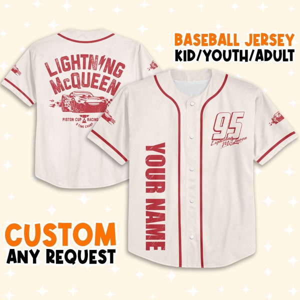 Personalize Cars Lightning McQueen Piston Cup Racing Series, Custom Kids, Youth, Adult Disney Baseball Jersey Sports Cute Gifts For Fans