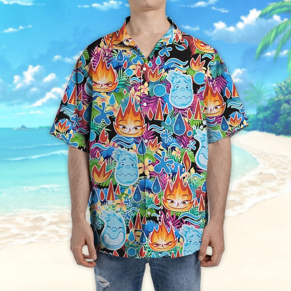 Elemental Ember And Wade Synthwave Summer Floral, Disney Hawaii Shirt and Shorts