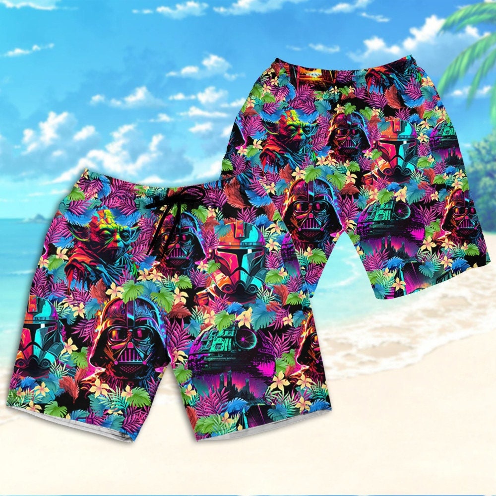 Star Wars Colorful Synthwave Summer Hawaii Shirt, Aloha Disney Hawaiian Shirt and Shorts