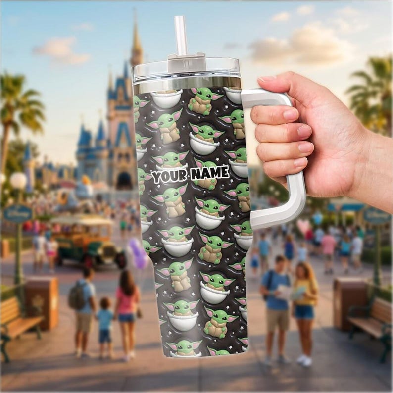 Vaso térmico Valiant personalizado, vaso Grogu Star Wars personalizado con pajita, taza térmica de viaje, vaso para vacaciones, regalo para el Día del Padre 2026 imagen 5