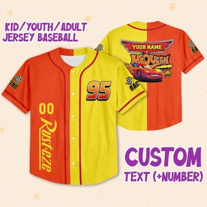 Custom Name And Number For Disney Fans Lightning Mcqueen Racing Champion  Speed Red White Baseball Jersey Shirt