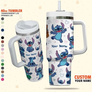 Custom Disney Friends Stitch Colorful Tumbler, Disney Characters 40oz Tumbler, Personalized Tumbler with Handle Tumblers