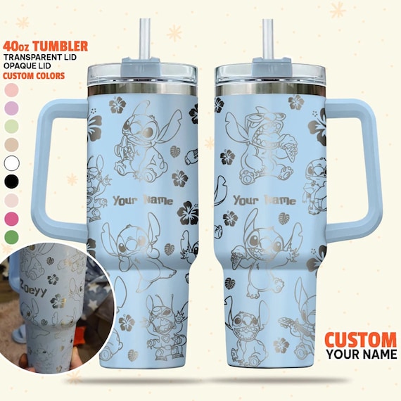 Custom Disney Stitch Hawwaii Tumbler, Disney Characters Christmas 40oz Tumbler, Handle Stainless Steel Reusable Tumbler, Custom Name Tumbler