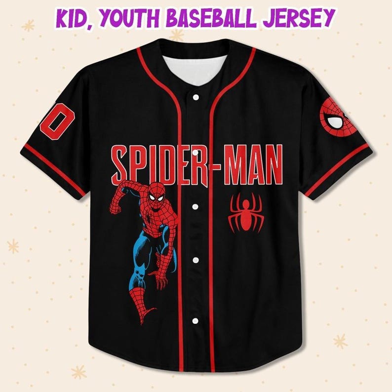 Camiseta de béisbol personalizada de Spider-Man para cumpleaños, Día del Padre, Vacaciones de Verano de Superhéroes 2026, Camiseta a juego para toda la familia imagen 3