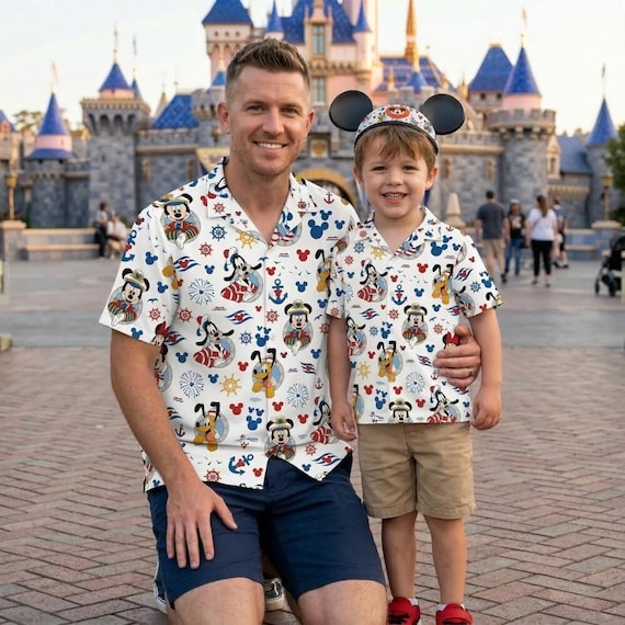 Nautical Disney Cruise Hawaiian Shirt and Shorts Set, Mickey Minnie Sailor Family Matching Outfits, DCL Summer Vacation Wear 2026