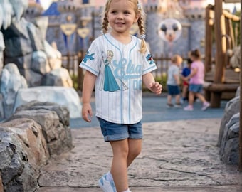 Camiseta de béisbol personalizada de la princesa Elsa, Frozen, viaje familiar a Disney 2026, atuendo de verano a juego para cumpleañera.