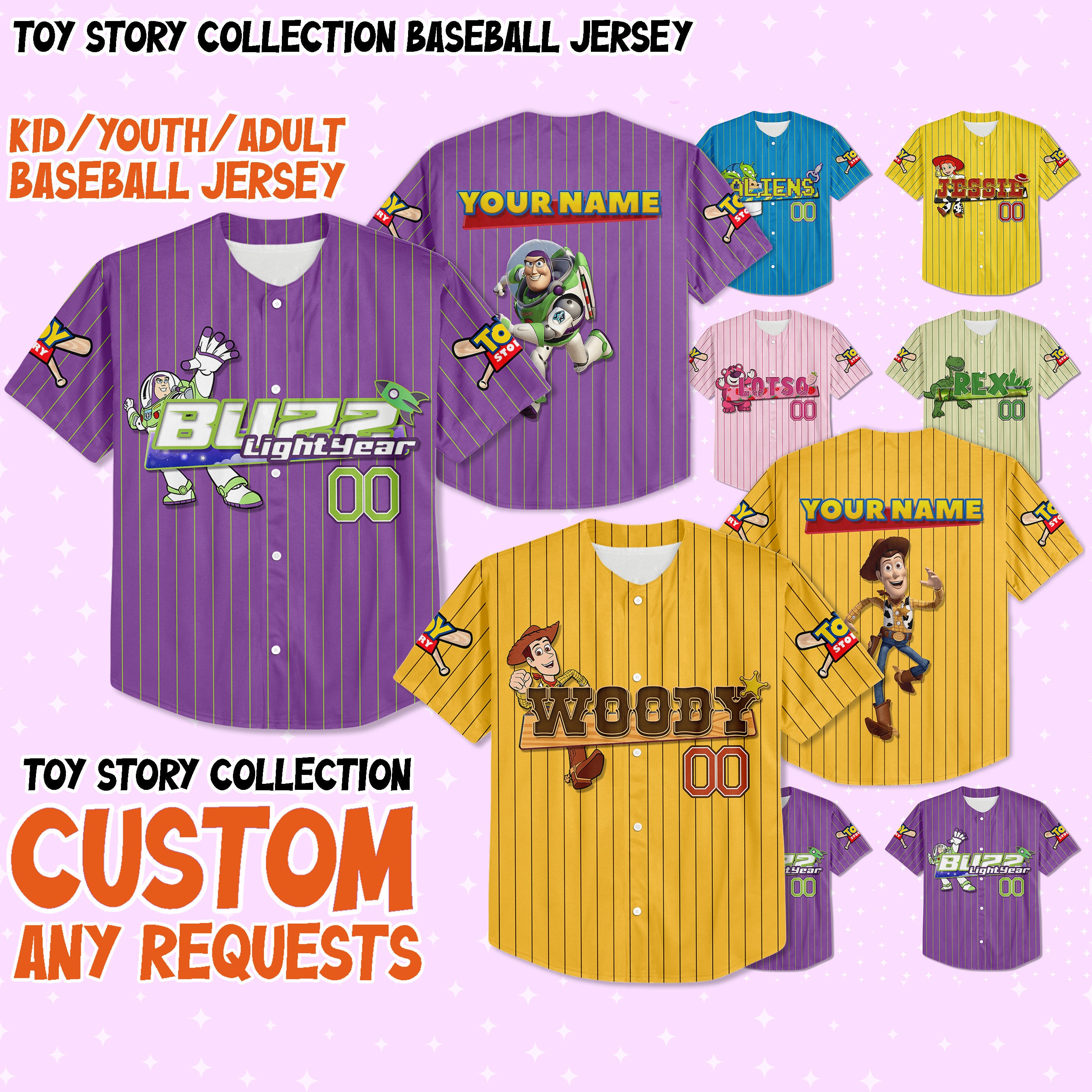 Custom Toy Story Baseball Jersey Team Jersey, Disney Birthday Jersey – Custom Family Matching Shirts for Disneyland Trip, Name & Number