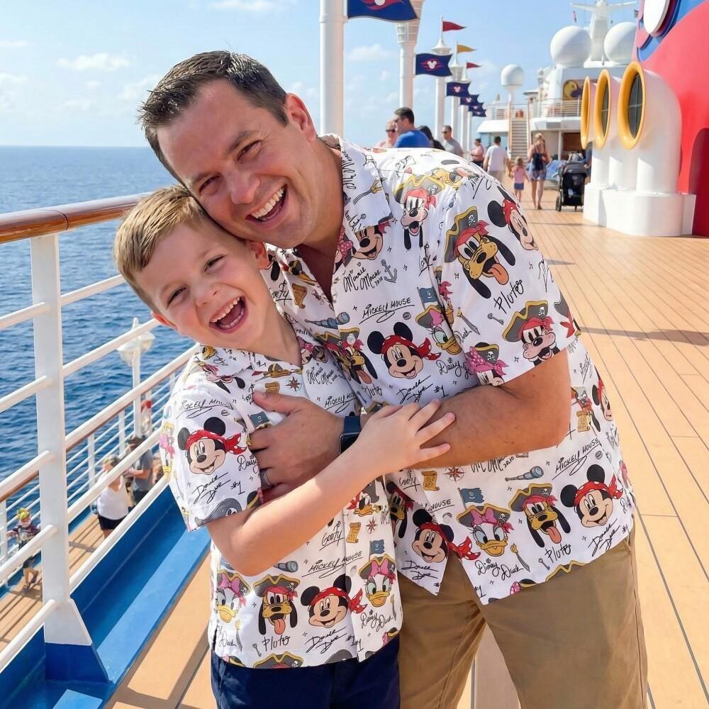 Discover Fun Mickey Pirates Sketch Hawaiian Shirt, DCL Pirate Night White Button Up, Disney Cruise Line Summer Vacation Fathers Day Birthday Gift