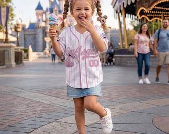Custom Angel Stitch Baseball Jersey Personalized Disney Lilo and Stitch Pink Shirt, Disney Girl Birthday Gift, Summer Trip Matching Outfit