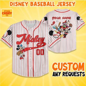 Personalize Disney Mickey Mouse Friends Playing Baseball, Custom Disneyland Jersey, Mickey Mouse Birthday, Gift for Disney Fans