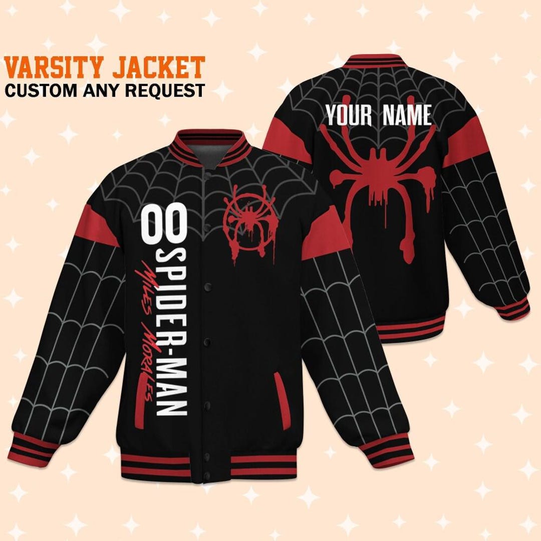Custom Spiderman Miles Morales Suit Varsity Jacket, Adult Varsity
