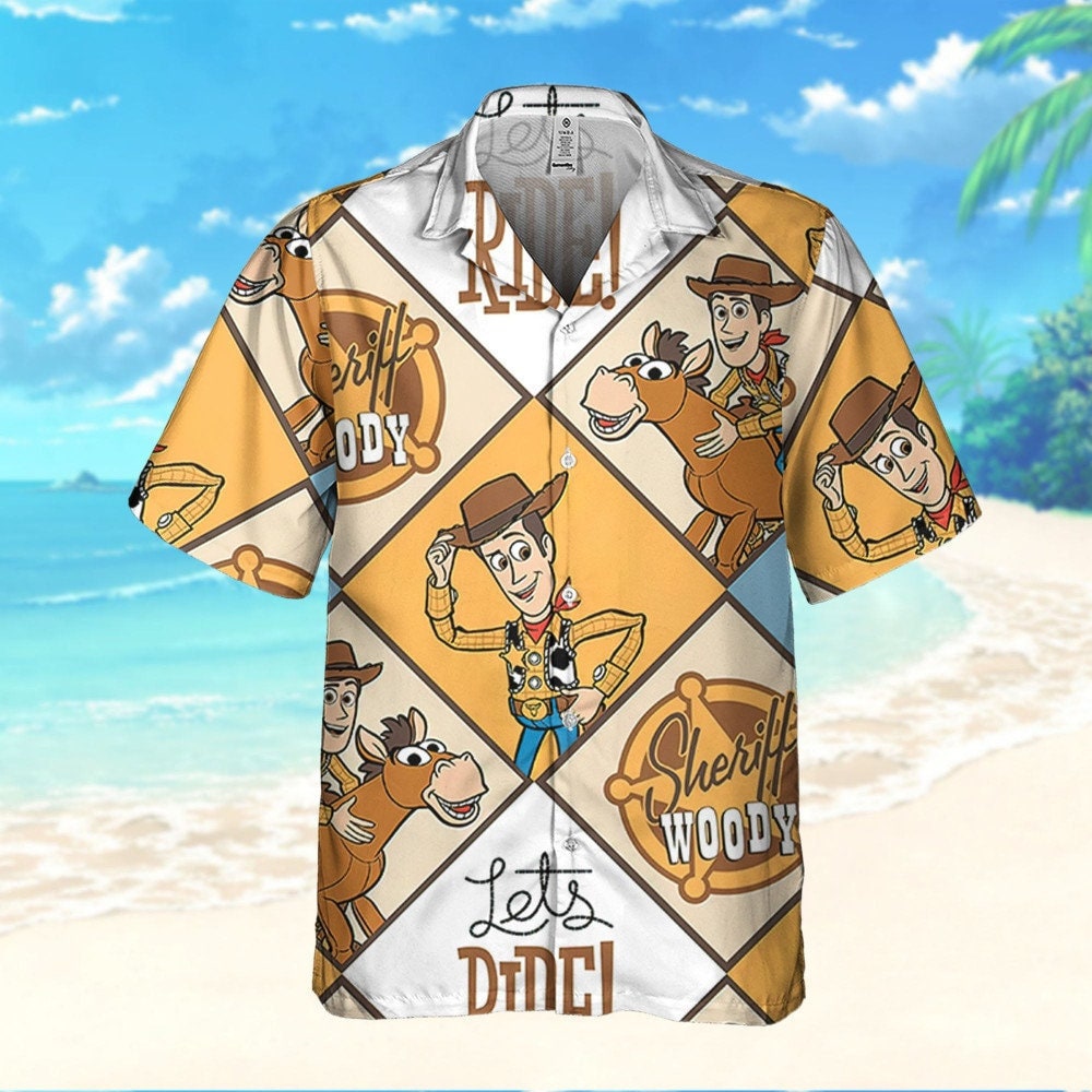 Disney Toy Story Woody Sherif Argyle Let's Ride Disney Characters Hawaii Shirt and Shorts