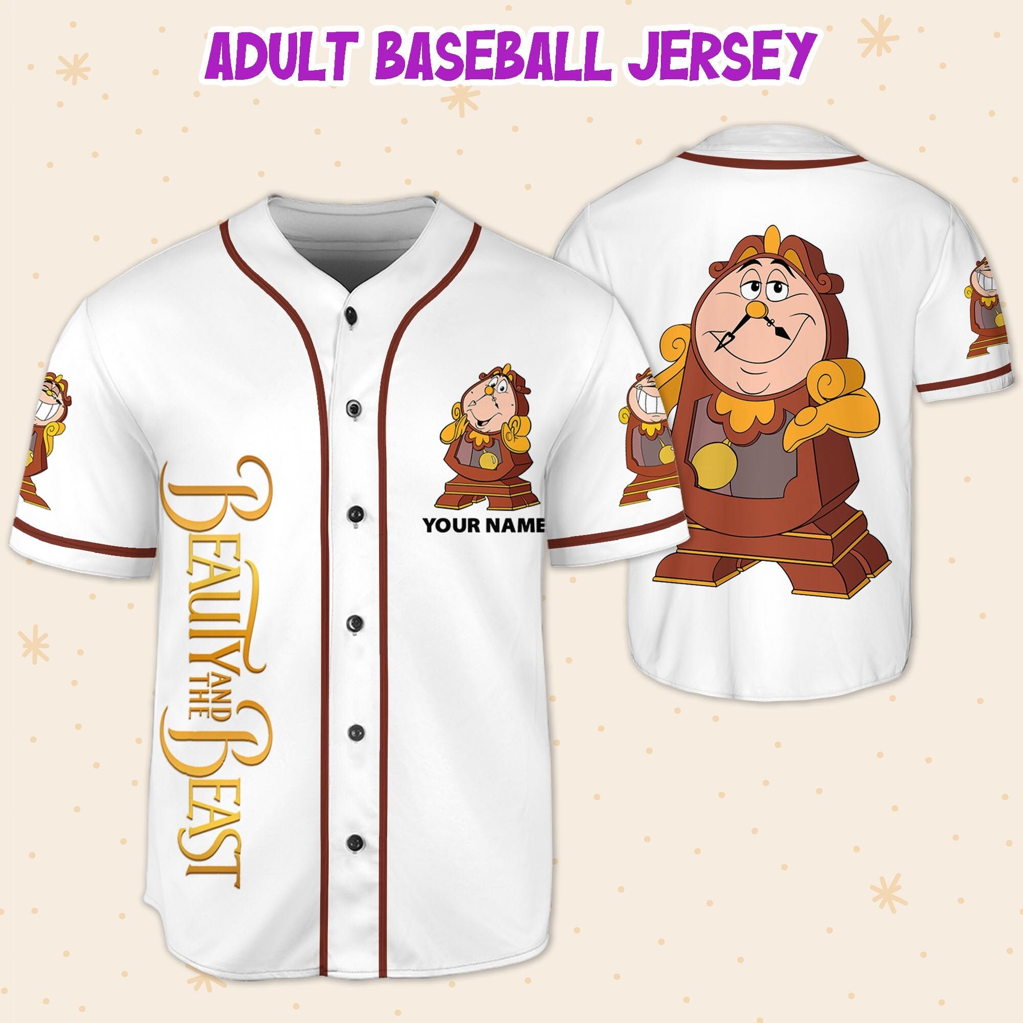 Personalized Disney Beauty and the Beast Cogsworth Baseball Jersey