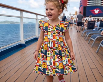 Kultiges Mickey Minnie Cruise Rüschenkleid für Kleinkinder, Ahoi Set Sail Nautical Checked Geburtstags-Outfit, Disney Cruise Line 2026 Sommerkleid