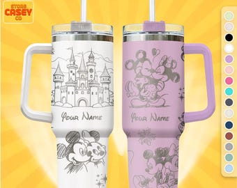 Vaso Disney personalizado de Mickey y Minnie de 113 ml (40 oz) – Vaso de viaje grabado para Disneyland, regalo personalizado para ella, vaso térmico de acero inoxidable