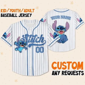 Custom Disney Lilo and Stitch Stitch Baseball, Custom Kid Youth Adult Disney Jersey, Disney Baseball Jersey, Stitch Birthday Gift Stitch Fan