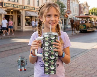 Valiant personligt tumbler, Grogu Star Wars personligt tumbler med sugrör, isolerad resemugg, semestertumbler, fars dag-present 2026