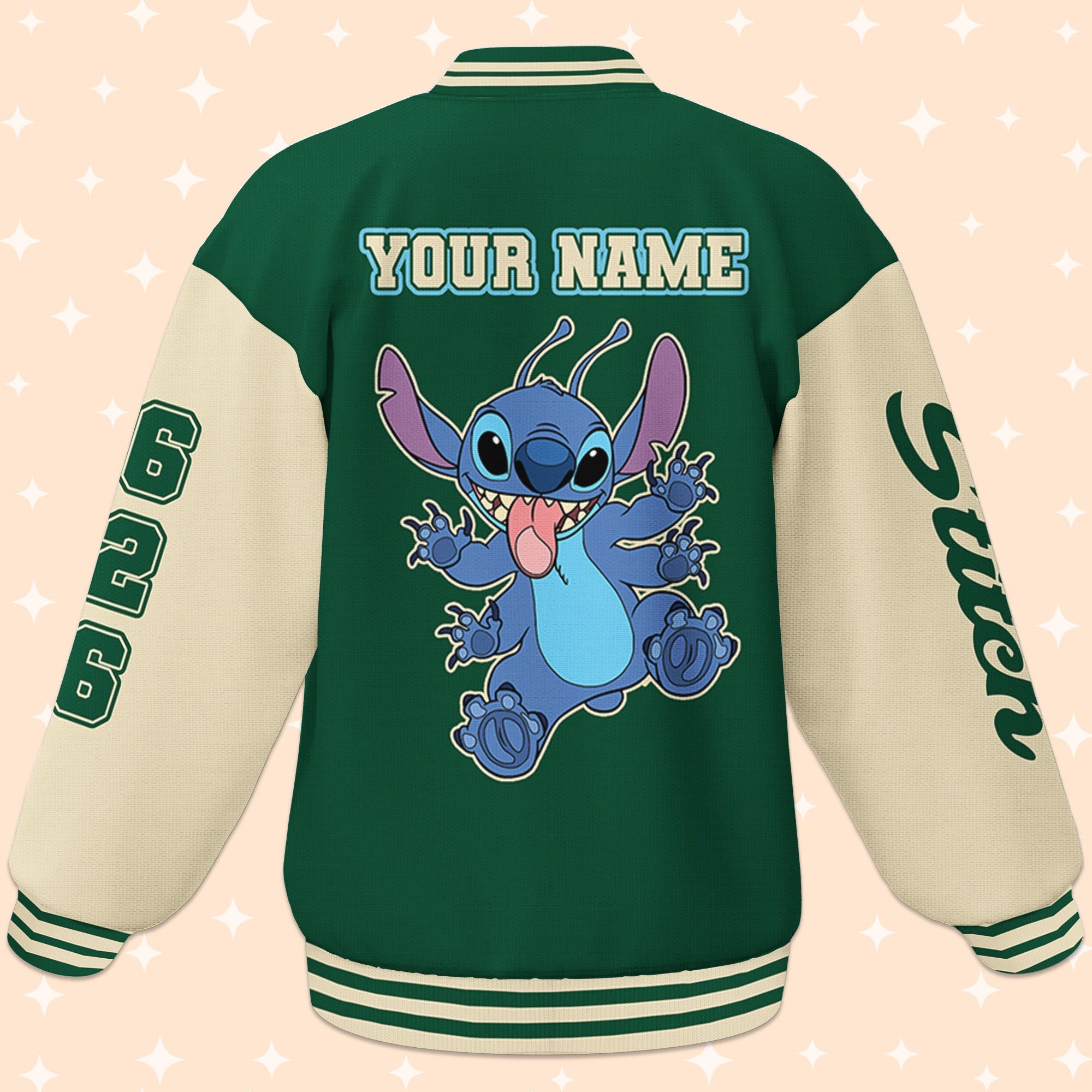 Personalize Disney Stitch Green, Disney Baseball Jacket
