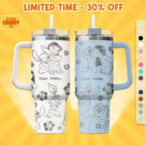 Custom Lilo and Stitch Cute Disney Tumbler 40oz – Engraved Travel Cup for Disneyland, Custom Gift for Her, Stainless Steel Insulated Cup