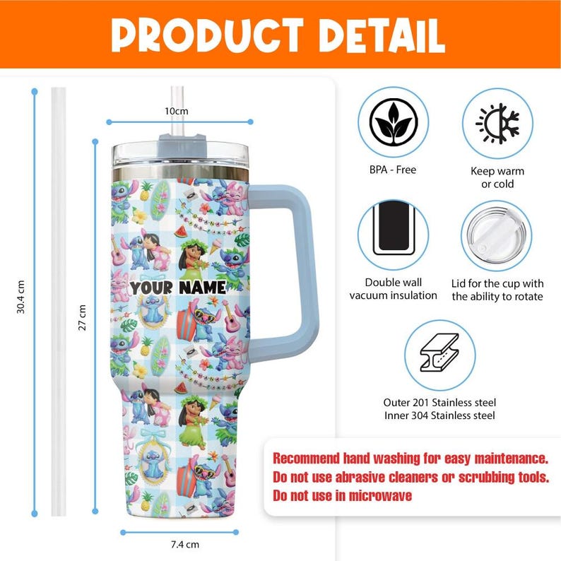 Radiant Vacation Tumbler, Lilo Stitch Personalized Tumbler, Custom Name Tumbler with Straw, Insulated Cup Travel Mug, Disney Cruise 2026 Gif image 6