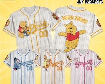 Custom Disney Winnie the Pooh Baseball, Personalized Disney Jersey Baseball Jersey Disneyworld Gift for Disney Fans, Birthday Shirt