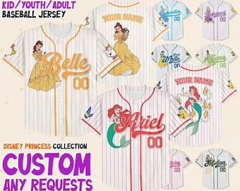 Personalized Kids Disney Princess Birthday Father Mother Day Gift Disney 70th Anniversary 2026 Baseball Jersey Family Shirt