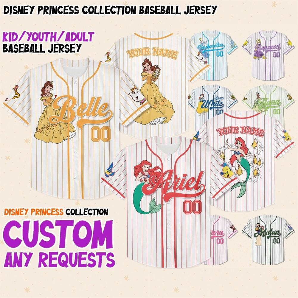 Personalized Kids Disney Princess Birthday Father Mother Day Gift Disney 70th Anniversary 2026 Baseball Jersey Family Shirt