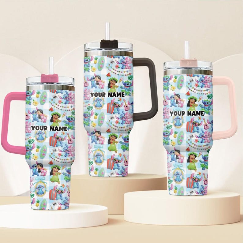 Radiant Vacation Tumbler, Lilo Stitch Personalized Tumbler, Custom Name Tumbler with Straw, Insulated Cup Travel Mug, Disney Cruise 2026 Gif image 3