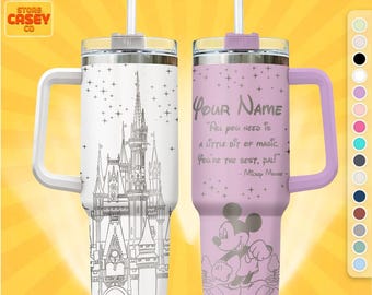 Custom Disney Character Quote Tumbler 40oz – Engraved Travel Cup for Disneyland, Custom Gift for Her, Stainless Steel Insulated Cup