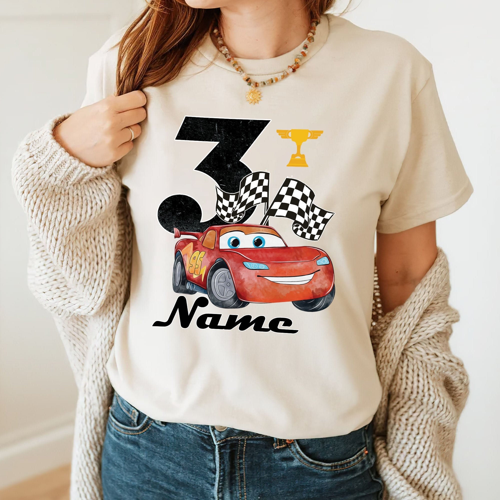 Custom Disney Cars Birthday Unisex T-Shirt, Retro Lightning McQueen, Disney Birthday