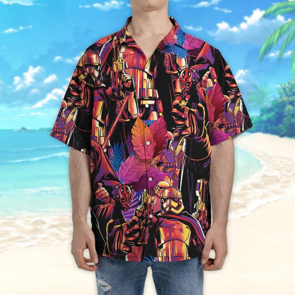 Star Wars Colorful Tropical Dark Side Hawaii Shirt, Star Wars Button Up Shirt and Shorts