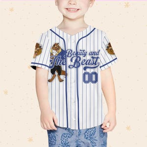 Custom Beauty and the Beast Baseball Jersey Personalized Disney Couple Pinstripe Shirt, Disney Mom Daughter Gift, Summer Trip 2026 Outfit image 5