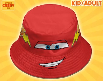 Lightning McQueen Cars Bucket Hat – All Over Print Hat for Disney Trip – Cute Summer Outfit for Park Day, Family Gift Idea