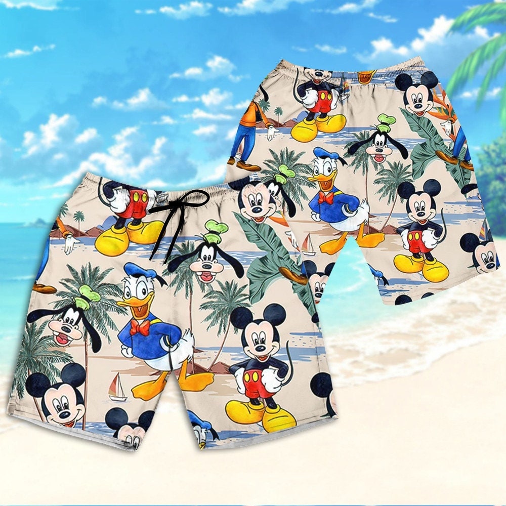 Disney Mickey And Friends Seamless Tropical Paradise Hawaii Shirt, Mickey Aloha Shorts