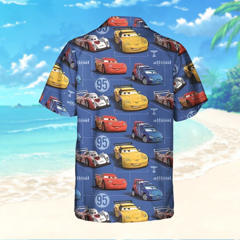 Disney Cars Lightning Mcqueen Seamless Cars Allinol, Summer Hawaiian Shirt and Shorts