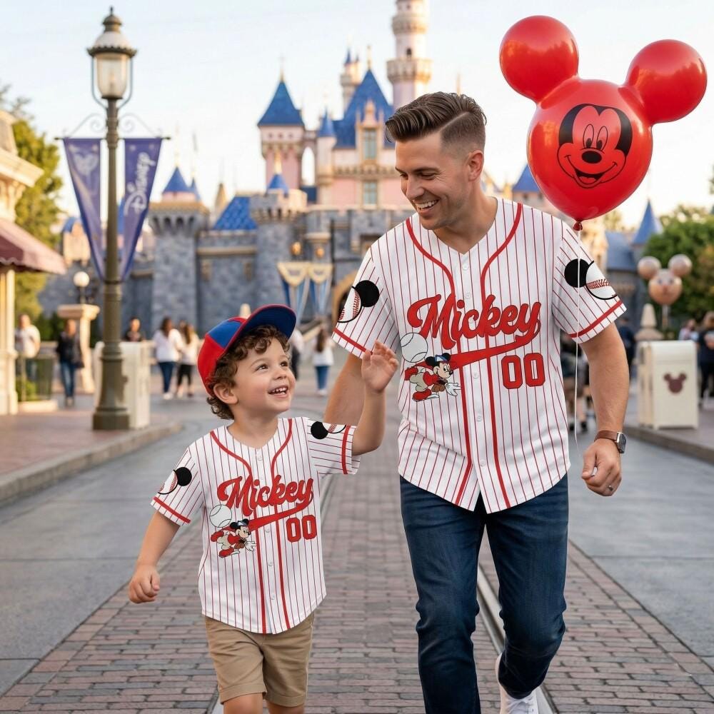 Personalized Mickey Mouse Baseball Jersey Red Pinstripe Custom