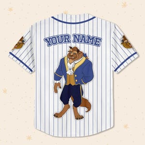 Custom Beauty and the Beast Baseball Jersey Personalized Disney Couple Pinstripe Shirt, Disney Mom Daughter Gift, Summer Trip 2026 Outfit image 4
