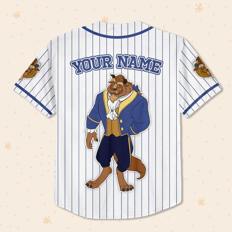 Custom Beauty and the Beast Baseball Jersey Personalized Disney Couple Pinstripe Shirt, Disney Mom Daughter Gift, Summer Trip 2026 Outfit image 4