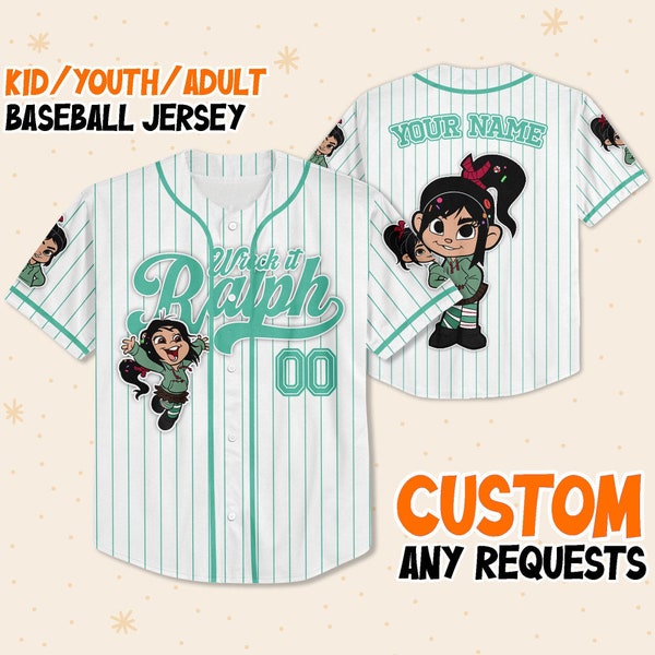 Custom Disney Wreck it Ralph Vanellope Simple Stripe, Custom Baseball Jersey Uniform, Disney Baseball Fan Lover Gift