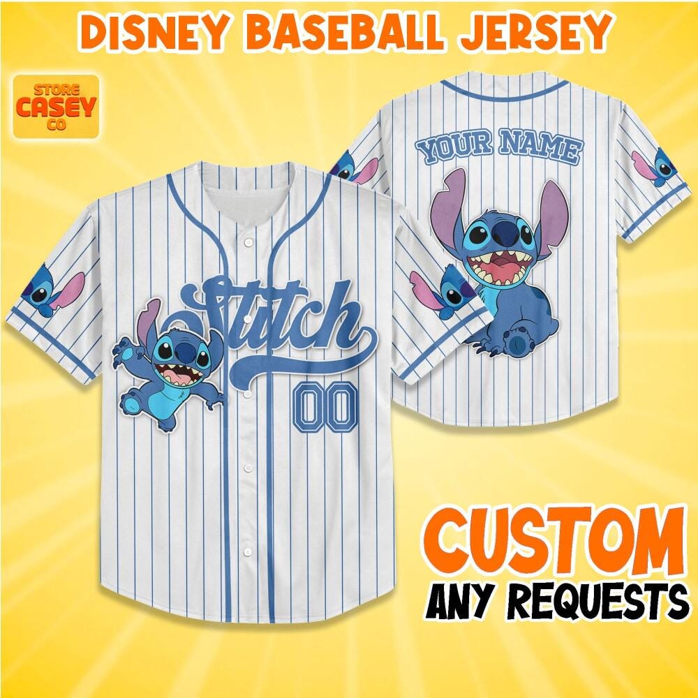 Custom Disney Lilo and Stitch Stitch Baseball, Custom Kid Youth Adult Disney Jersey, Disney Baseball Jersey, Stitch Birthday Gift Stitch Fan