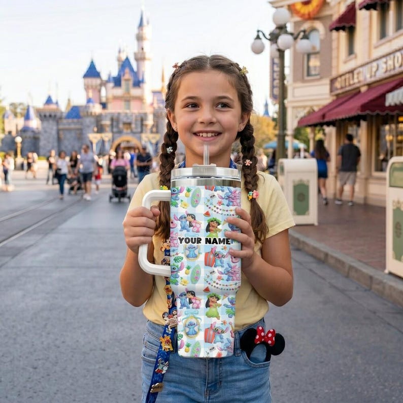 Radiant Vacation Tumbler, Lilo Stitch Personalized Tumbler, Custom Name Tumbler with Straw, Insulated Cup Travel Mug, Disney Cruise 2026 Gif image 1