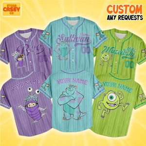 Custom Disney Monster Inc James Sullivan Cyan Simple Baseball, Personalized Baseball Team Jersey, Birthday Gift for Monster Inc Fans Family