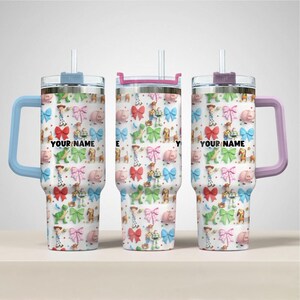 Cheerful Personalized Tumbler, Toy Story Custom Name Tumbler with Straw, Insulated Cup Travel Mug, Girl Birthday Gift Magical Outfit Trip 20 image 4