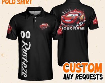 Personalize mcqueen fun black polo, Custom Kid Youth Adult Disney Vintage Polos Shirt Disneyworld Gift for Disney Fans