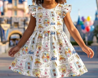 Charmantes Kokette Winnie Puuh und Freunde Rüschen Kleid, Tigger Ferkel Tee-Party Outfit, Hundert Morgen Wald Magie Königreich Geburtstagsgeschenk