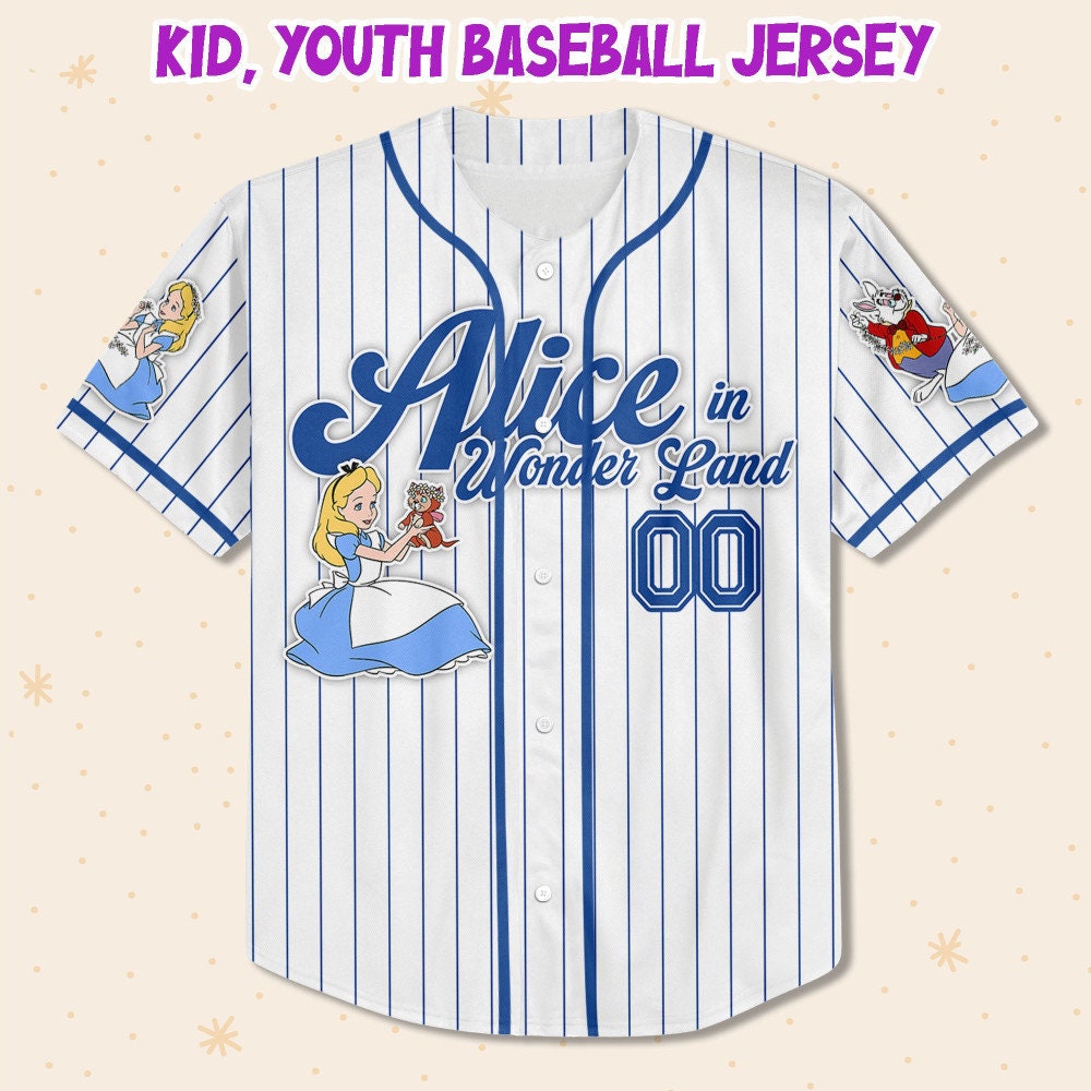 Custom Disney Alice in Wonderland Adventure Simple Stripe Baseball Jersey