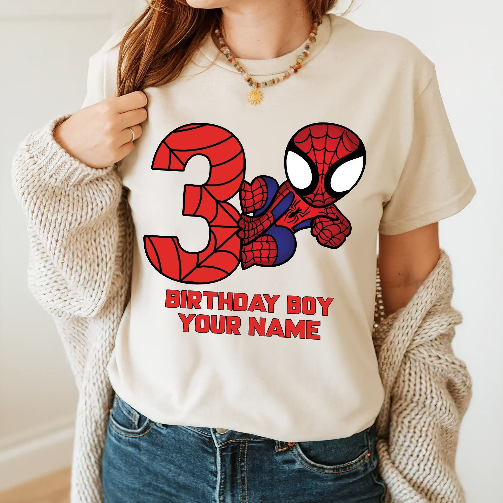 Personalize Disney Chibi Spiderman Birthday Age And Name Unisex T-Shirt