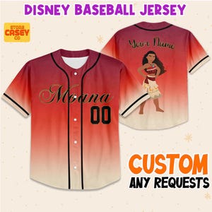 Custom Ombre Gradient Princess Moana Simple, Custom Kid Youth Adult Disney Baseball Jersey Disney Characters Disney Girl Trip