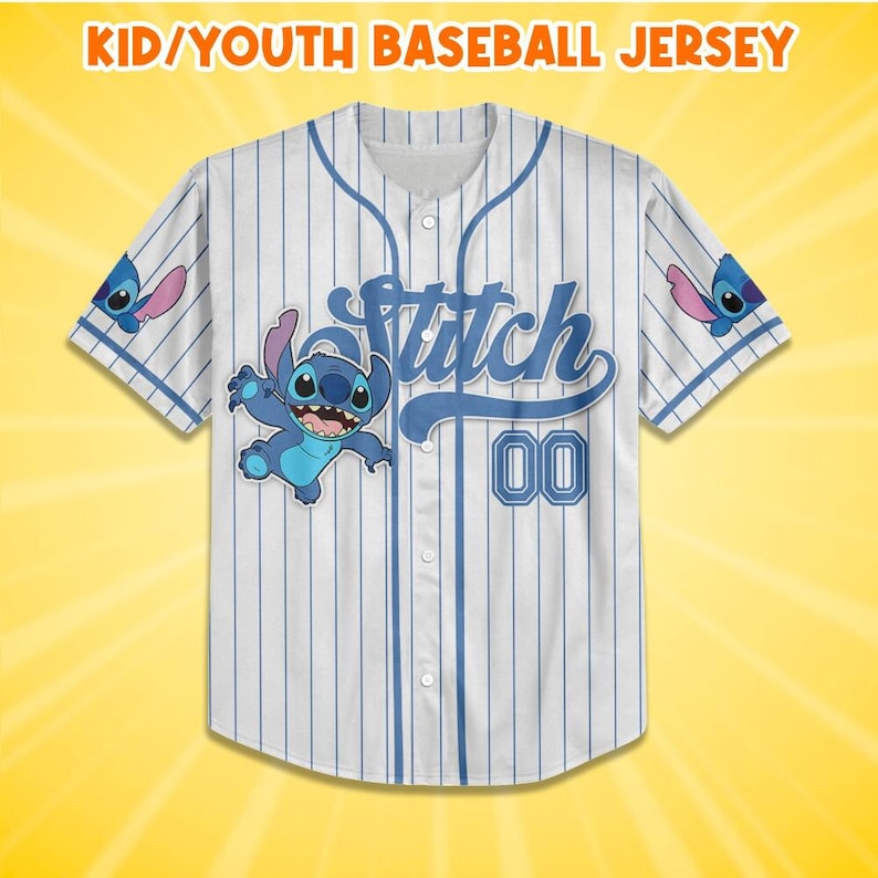 Custom Stitch Baseball Jersey Personalized Disney Lilo and Stitch Blue Shirt, Disney Birthday Boy Gift, Summer Family Vacation 2026 Outfit image 3